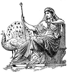 an old drawing of a woman sitting on a bench with a peacock in her lap