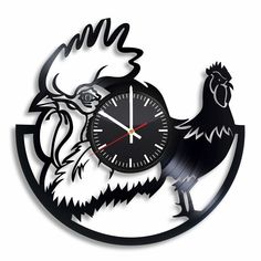 Vinyl record 12 inch wall clock Key Features: Recycled vintage vinyl records Noiseless and reliable high-quality mechanism The size is 12 inches The clock-face is a sticker 1 AA battery is required (not included) Quality packaging protecting against damage Our vinyl record wall clock will delight you and your friends with its awesome design and perfect quality. Chicken vinyl wall clock, Chicken cock gift for any occasion, Christmas, Valentine's Day, Birthday, Holiday, Housewarming Present Rustic Country Kitchen Decor, Rustic Wall Clocks, Rustic Country Kitchens, Vinyl Record Clock, Record Clock, Vinyl Record Wall, Record Wall, Chickens And Roosters, Housewarming Present