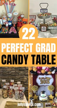 Graduation candy table ideas Candy Station Ideas Graduation, Dessert Buffet Graduation Party, Easy Candy Bar Table, Graduation Party Ideas Candy Bar, Graduation Party Candy Bar Ideas, Grad Party Candy Table Ideas, Cheap Candy Table Ideas, Grad Sweet Table, Graduation Sweets Table Ideas