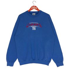 Vintage NFL Super Bowl Giants NY Crewneck Sweatshirts Size L Giants Super Bowl Pullover Sweaters Blue Color by CTStoreShop on Etsy