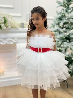 Tegan Dress White Red. White color baby girl dress for Christmas.Introducing the White Knee-Length Puffed Dress with Tulle for Little Girls: Perfect for Special Occasions! Get ready to dress your little princess in pure elegance with this beautiful white puffed dress. Designed with a knee-length skirt and adorned with delicate tulle, this dress is perfect for those special occasions. Let me take you through the captivating features of this unique dress in this original 200-word English promotional write-up: White Knee-Length Puffed Dress: This dress features a pristine white color that exudes innocence and grace. The knee-length design adds a touch of sophistication, making it ideal for a variety of special occasions. Delicate Tulle Skirt: The dress is embellished with a layer of soft and Jewel Belt, Dress For Christmas, Jeweled Belts, Red Jewel, Puff Dress, Future Outfit, Dress Picture, Unique Dresses, Christmas Dress