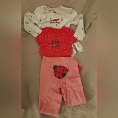 Lady Bug Long Sleeves Onesie Lady Bug Short Sleeve Onesie Pants With Lady Bug On Back Red Bottoms For Playtime In Spring, Cute Red Playwear Sets, Red Bottoms For Spring Playtime, Cute Red Bottoms For Playtime, Old Baby Clothes, 3 Month Old Baby, Tutu Outfits, Boys Fleece, Romper Outfit