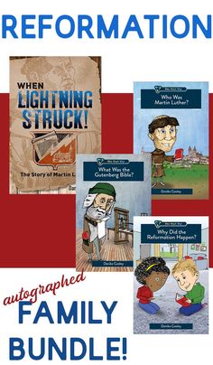 an image of children's books with the title when lightning struck, autographed family bundle