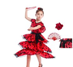 PRICES MAY VARY. Material; Polyester Packing: 1 flamenco dress+1 belt+1 rose+1fan Black bound round neck; flying sleeves with fringe, red bottom and black polka dot layered fringed skirt; skirt below the knee. Multifunctional Occasions: It is not only suitable for girls casual, daily, party, but also suitable for many occasions, such as birthday party, carnival costume, Halloween, Christmas party, cosplay costume, Flamenco prom and other girls costumes. Hand washes only; Please refer to the size Rose Headpiece, Flamenco Shoes, Spanish Flamenco, Flamenco Skirt, Kids Carnival, Flamenco Dancer, Dancer Costume, Flamenco Dress, Flamenco Dancing