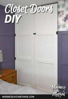 the closet doors are painted white and purple