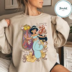 Disney Princess Jasmine Sweatshirt, Magic Kingdom Day, Aladdin Jasmine, Disney Princess Jasmine, Aladdin And Jasmine, Womens Sweatshirts, Soft Cute, Princess Jasmine, Matching Tees, Cute Sweatshirts, Sweatshirt Vintage