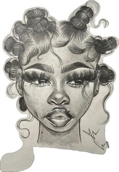 a drawing of a woman's face with curly hair and eyeshades on it