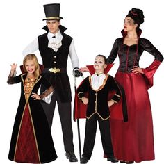 three adults and two children dressed up in costumes