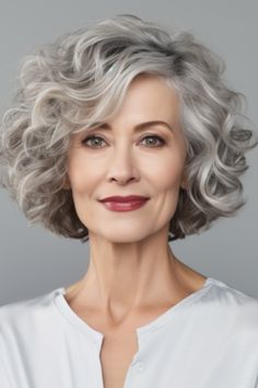 Modern Hairstyle Bob With Bangs Short Hairstyle Inspiration White Hair Model, Attractive Features, Medium Long Haircuts, Grey Curly Hair, Short Silver Hair, Short Grey Hair, Haircut For Older Women, Penteado Cabelo Curto