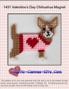 a cross stitch dog with a heart on it's chest is featured for valentine's day