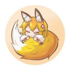 a drawing of a fox with flowers on it's head and eyes closed, sitting in front of a circle