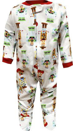 This will surely add to the Christmas spirit! This one piece pajama for infant boys and girls is made from 100% premium cotton. The white sleeper is covered in images of Buzz, Woody and Jessie, depicted here as holiday nutcrackers. Full zip closure, ribbed cuffs at the wrists, and snap tab closure make this functional as well as adorable. Woody And Jessie, Pig Girl, Betty Boop Classic, Sesame Street Muppets, Plus Size Robes, Cartoon Costumes, Storybook Characters, Toy Story Buzz, Girls Robes