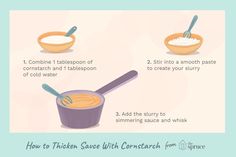 the steps to make an orange sauce in a bowl