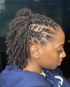 Loc Styles For Girls Locks, Styles With Short Locs, Short Locs Retwist Hairstyles, Styles For Short Dreads For Women, Locstyles Women Short, Loc Style Short Hair, Retwist Styles For Medium Locs, Hairstyle For Short Locs Black Women, Half Up Half Down Loc Styles Short