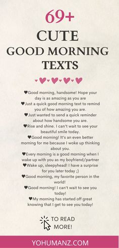 an advertisement with the words, cute good morning texts