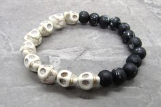 Halloween Bracelet, Skull Beads Bracelet, Hinoki Wood Beads Bracelet, Men's Bracelet, Women's Bracelet, Halloween Costume Jewelry #HalloweenBracelet #BlackWoodBeads #SkullBracelet #Halloween #HowliteSkullBeads #SkullBeadsBracelet #MensJewelry #CostumeBracelet #DayOfTheDead #WomensJewelry Halloween Jewelry Diy, Halloween Beaded Jewelry, Halloween Costume Jewelry, Hinoki Wood, Beaded Braclets, Skull Beads, Halloween Bracelet, Wood Bead Bracelet, Halloween Beads