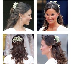 four pictures of different hairstyles for the bride