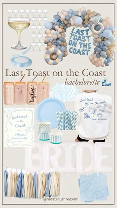 I’m obsessed with this bachelorette theme of last toast on the coast!! 🍾 I am planning my sister in laws bachelorette and found the cutest stuff on Etsy and Amazon!   Last toast on the coast, bachelorette, bachelorette party, last toast on the coast decorations, bachelorette party decorations, swag, sweatshirts, balloon arch, Prosecco, champagne glasses, bride balloons, bride decorations, bridal shower decor, banner, tie the knot, something blue, etsy sweatshirt  Comment SHOP below to receive a DM with the link to shop this post on my LTK ⬇ https://liketk.it/4Typ1 #ltkparties #ltkwedding Nantucket Bachelorette Party, Last Toast On The Coast Bachelorette, Coastal Bachelorette Party, Coast Bachelorette Party, Bachelorette Swag, Bride Balloons, Cruise Bachelorette, Etsy Sweatshirts, Toast On The Coast Bachelorette