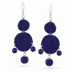 Navy Seed Beads Drop Earrings Size: Approximately 3.5" Beaded Drop Earrings, Seed Beads