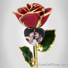 a red rose with a couple kissing on it