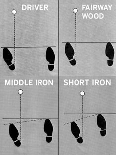 four different types of shoes are shown in black and white, with the words'middle iron