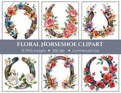 floral horse shoe clipart for commercial use