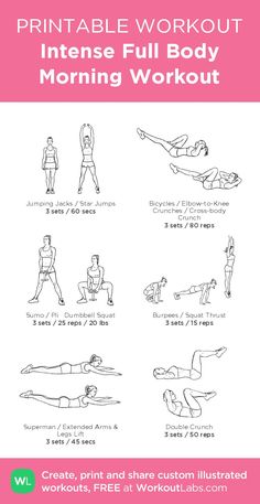 the printable workout poster shows how to do an intense full body morning workout