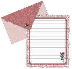 a piece of paper with a rose on it and a note pad next to it