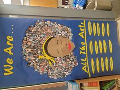 a bulletin board with an image of a woman's head on it and the words, we are all made out of buttons