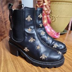 Size 8 Gucci Boots, Some Leather Coming Up, And Slight Crack On Bottom But Overall Great Condition, One Strap On Back Has Come Up But Could Be Resewn Also Removable Straps Are Included And Have A Few Missing Stones. Great Vintage Peice To Add To Your Collection. Gucci Ankle Boots For Party, Gucci Leather Party Boots, Gucci Winter Boots With Round Toe, Gucci Designer Boots With Reinforced Heel, Gucci Designer Boots With Round Toe, Gucci Black Winter Boots, Gucci Fitted Round Toe Boots, Gucci Luxury Round Toe Boots, Gucci Black Round Toe Boots