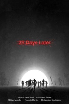 the movie poster for 25 days later, which features silhouettes of people standing in front of