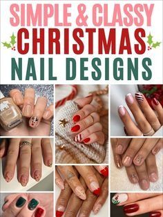 Christmas Gel Nails Simple Short, Easy Diy Christmas Nails Simple, Diy Christmas Nail Art Easy, Simple Red And Green Christmas Nails, Christmas Simple Nail Designs, Nail Art Designs For Christmas, Christmas Nails No Design, Simple Holiday Nails Acrylic, Easy Holiday Nail Designs