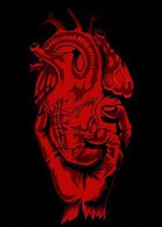 a red drawing of a heart on a black background