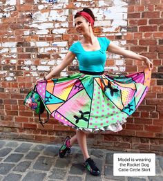 FREE SHIPPING ON ORDERS OVER $100Due to high demand please allow 3-4 weeks for shipping! This classic retro full circle skirt is AMAZING and guaranteed to turn heads wherever you are. Perfect for every occasion this skirt can be mixed and matched to create a multitude of gig outfits or that "go to" skirt for a fun night out on the town. Keep your look streamline or add a petticoat or 2 for that full 50’s vintage look. Features Created from a beautiful satin feel 100% polyester material and featu Gig Outfits, Gig Outfit, Full Circle Skirt, Dog Apparel, Rocket Dog, Balloon Dog, Colourful Balloons, Full Circle Skirts, Full Circle