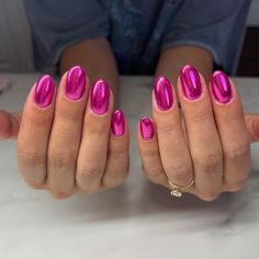 23 Adorable Pink Chrome Nails Inspo Pink Mirror Chrome Nails, Pink Nails With Dark Pink Tips, Pink Chrome Nails Valentine, Pink Crome Valentines Nails, Valentines Hot Pink Nails, Red And Pink Dip Powder Nails, Hot Pink Shiny Nails, Metallic Valentine Nails, Valentine Nails Chrome