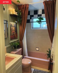 a bathroom with a toilet, sink and bathtub in the same color as the walls