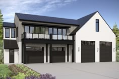 this is an artist's rendering of a two - story house with garages