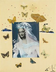 an image of a woman wearing a veil and surrounded by butterflies on a yellow background