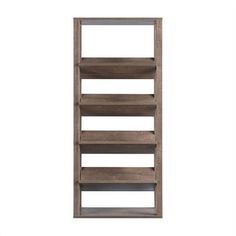 a tall wooden shelf with shelves on each side