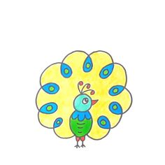 a drawing of a blue and green peacock