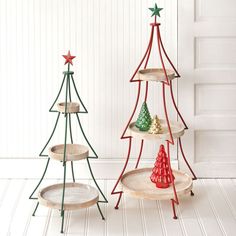 Set of Two Tiered Christmas Tree Display Stands Christmas Tree Display, Tree Display, Wood Shelving, Large Christmas Tree, Rustic Christmas Tree, Display Stands, Have Metal, For Your Party, Wood Metal