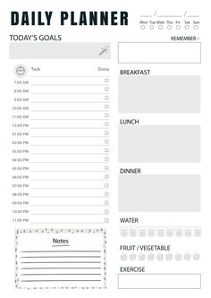 the daily planner is shown in black and white, with text that reads daily planner today's goals