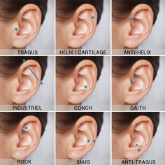 the different types of ear piercings are shown