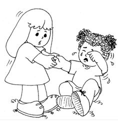 two children playing with each other in black and white coloring book pages, one holding the hand of another child's hand