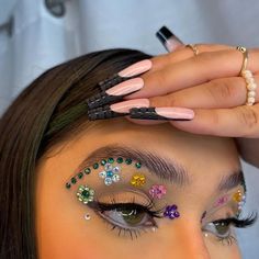 Creative Rhinestone Makeup, Superstay Foundation, Maybelline Superstay Foundation, Makeup Aesthetics, Gem Makeup, Makeup Themes, City Photoshoot, Eyes Lashes