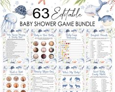 the baby shower game bundle includes animals and sea creatures