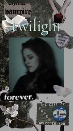 an altered photograph of a woman with her hands over her face and the words twilight on it