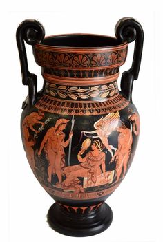 an old vase with figures painted on it