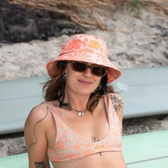 Lady Plow our Mermaid Keeper. Everything about this hat is giving us life, an addition to the Lady Plow Tees & Hoodies - the Surf Hat is here!!Can we just take a moment to appreciate that the mermaid is in fact wearing her own Plow Hat Colour: Salmon / Orange / Pink + Beige