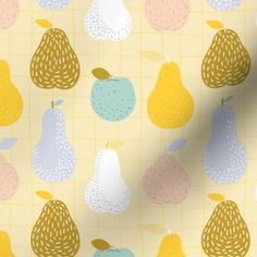 an image of pears and pears on a yellow background